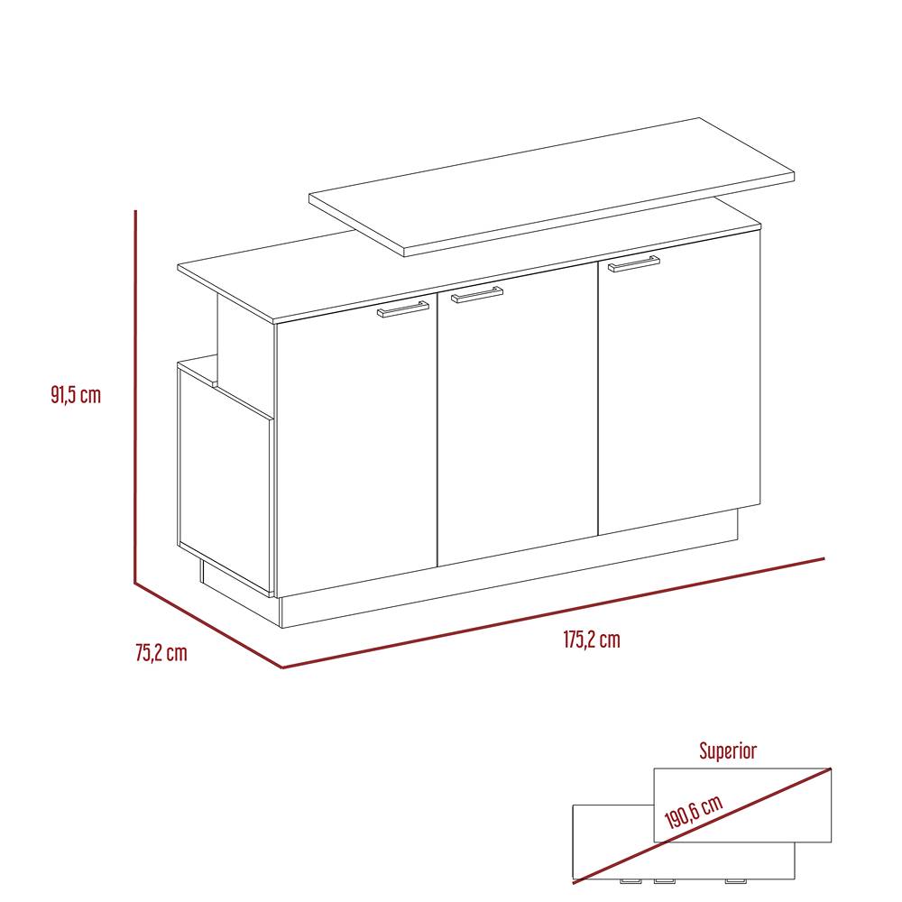Barra de Cocina Carmen Duna y Onix 175 cm con Tres Puertas - Cocinas | Bylmo