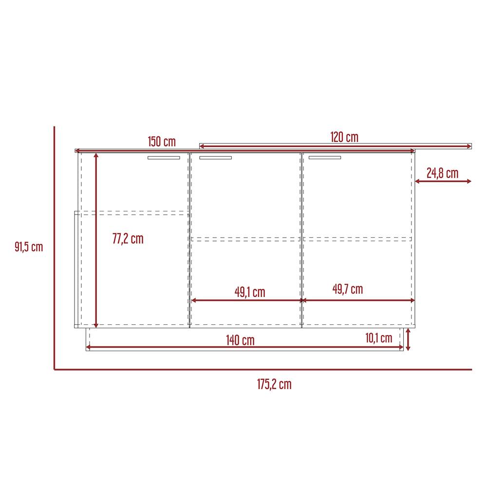 Barra de Cocina Carmen Duna y Onix 175 cm con Tres Puertas - Cocinas | Bylmo