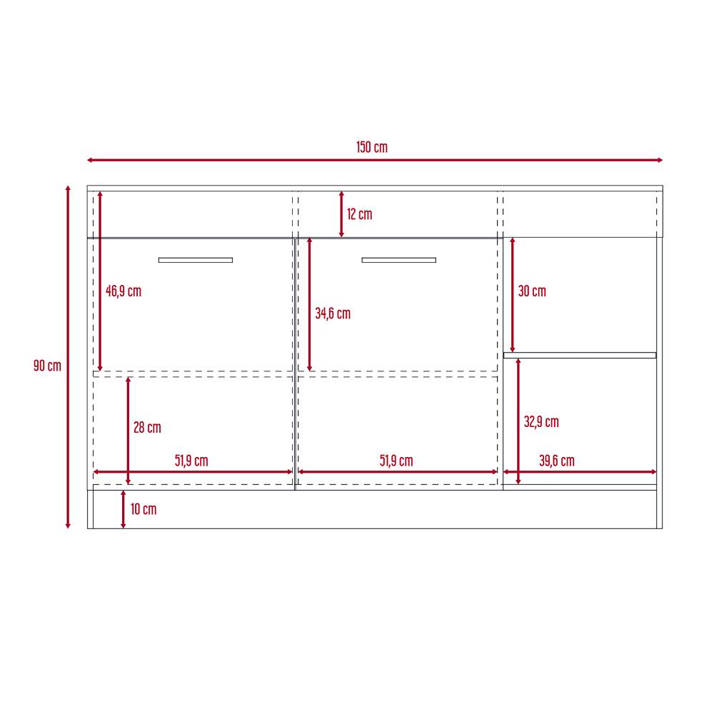 Barra de Cocina Luna Miel 150 cm con Dos Puertas - Cocinas | Bylmo