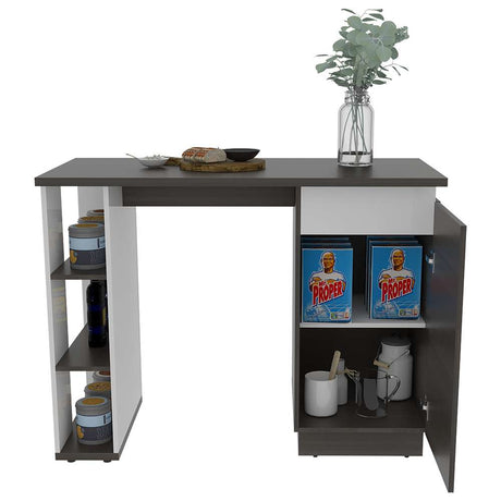 Barra de Cocina Rossi Olivo y Blanco 120 cm con Una Puerta y Entrepaños - Muebles Organizadores | Bylmo