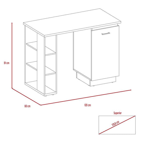 Barra de Cocina Rossi Olivo y Blanco 120 cm con Una Puerta y Entrepaños - Muebles Organizadores | Bylmo
