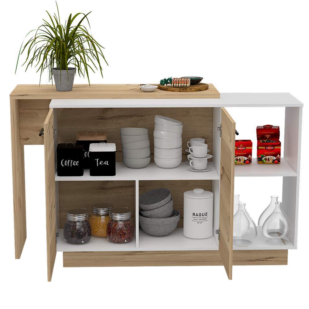 Barra de Cocina Sicilia Duna y Blanco 150 cm con Dos Puertas - Muebles Organizadores | Bylmo