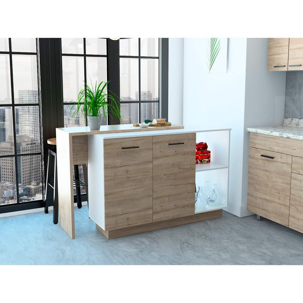 Barra de Cocina Sicilia Duna y Blanco 150 cm con Dos Puertas - Muebles Organizadores | Bylmo