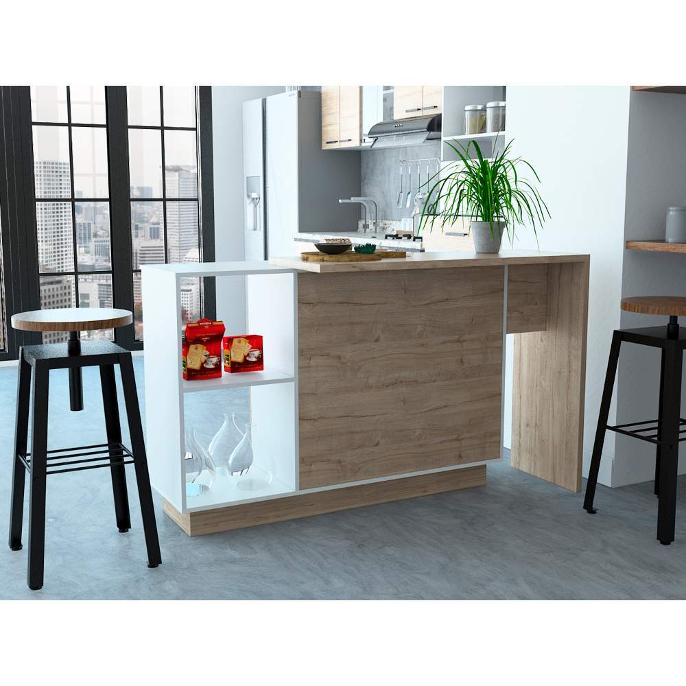 Barra de Cocina Sicilia Duna y Blanco 150 cm con Dos Puertas - Muebles Organizadores | Bylmo