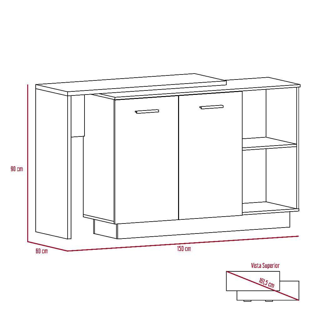 Barra de Cocina Sicilia Duna y Blanco 150 cm con Dos Puertas - Muebles Organizadores | Bylmo