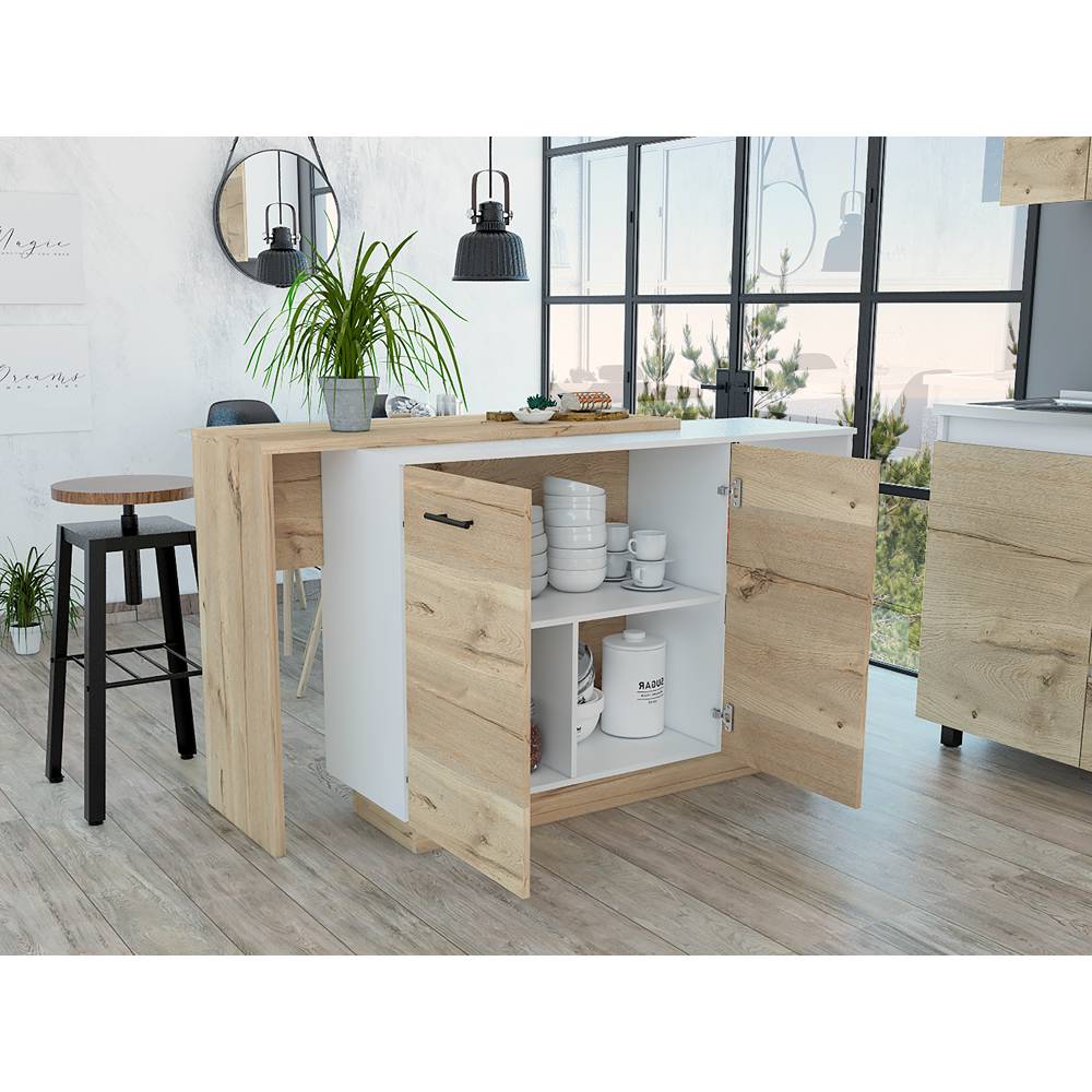 Barra de Cocina Sicilia Blanco y Duna 150x90cm con Dos Entrepaños y con Tres Comportamientos - Cocinas | Bylmo