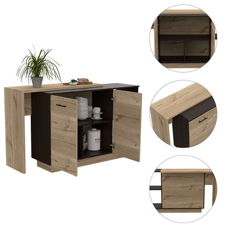 Mueble Auxiliar de Cocina Sicilia Wengue 150x90cm con Cuatro Entrepaños y Cinco Compartimientos - Muebles Organizadores | Bylmo