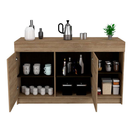 Barra de Cocina Luna Miel y Wengue 150 cm con Dos Puertas - Muebles Organizadores | Bylmo