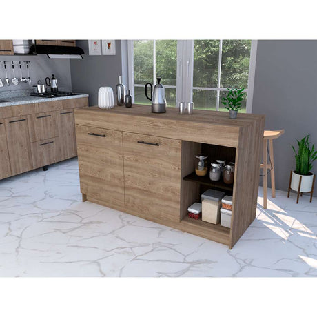 Barra de Cocina Luna Miel y Wengue 150 cm con Dos Puertas - Muebles Organizadores | Bylmo