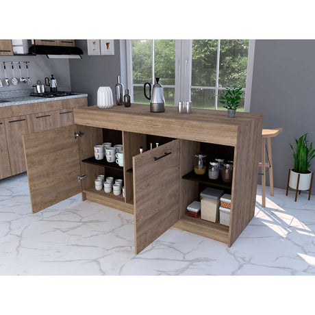 Barra de Cocina Luna Miel y Wengue 150 cm con Dos Puertas - Muebles Organizadores | Bylmo