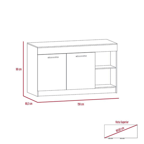 Barra de Cocina Luna Miel y Wengue 150 cm con Dos Puertas - Muebles Organizadores | Bylmo