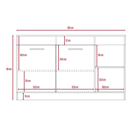 Barra de Cocina Luna Miel y Wengue 150 cm con Dos Puertas - Muebles Organizadores | Bylmo