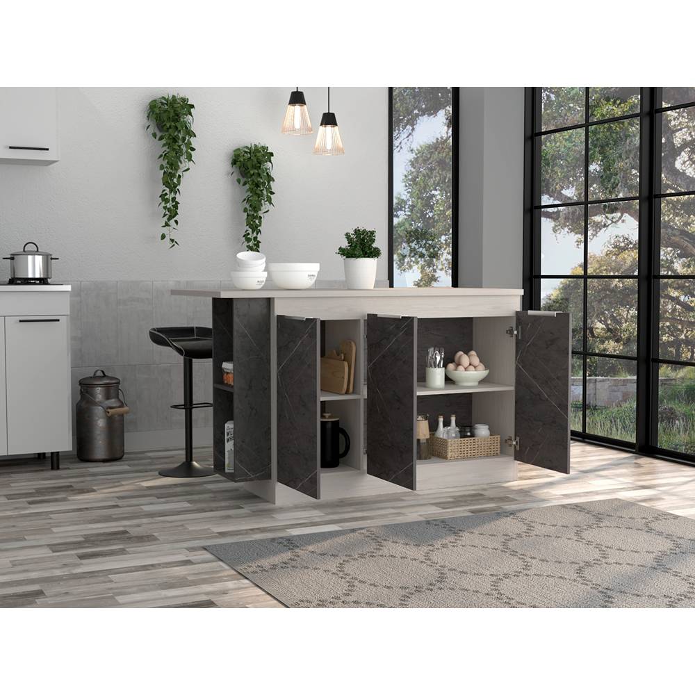 Barra de Cocina Nara Niebla y Onix 150 cm con Tres Puertas - Cocinas | Bylmo