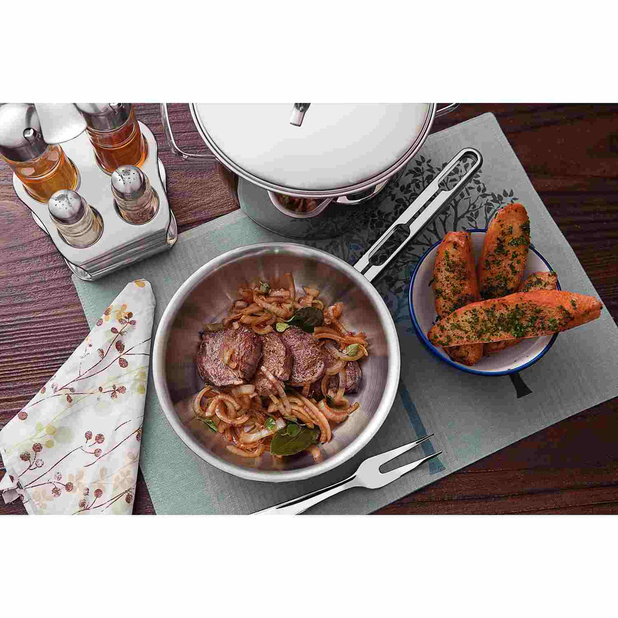 Batería de Cocina Allegra Acero Inoxidable 28 cm 4 Piezas con Tapa de Fondo Triple Gris - Ollas y Sartenes | Bylmo