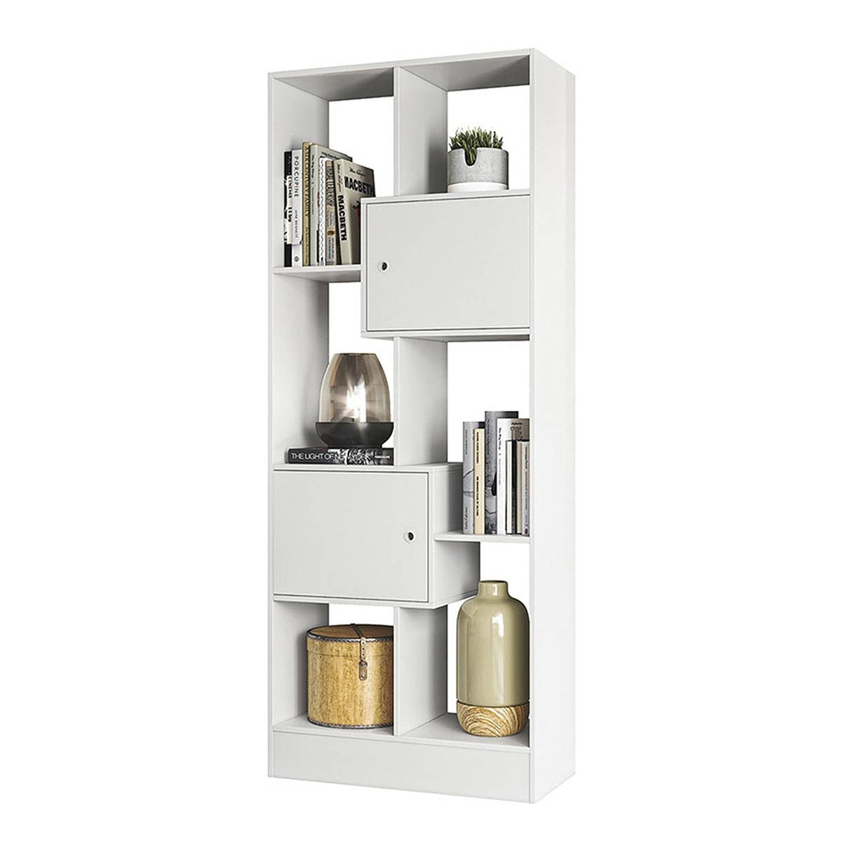 Biblioteca Arica Blanco 73x183cm con Seis Compartimientos y con Dos Cajones - Bibliotecas y Estanterias | Bylmo