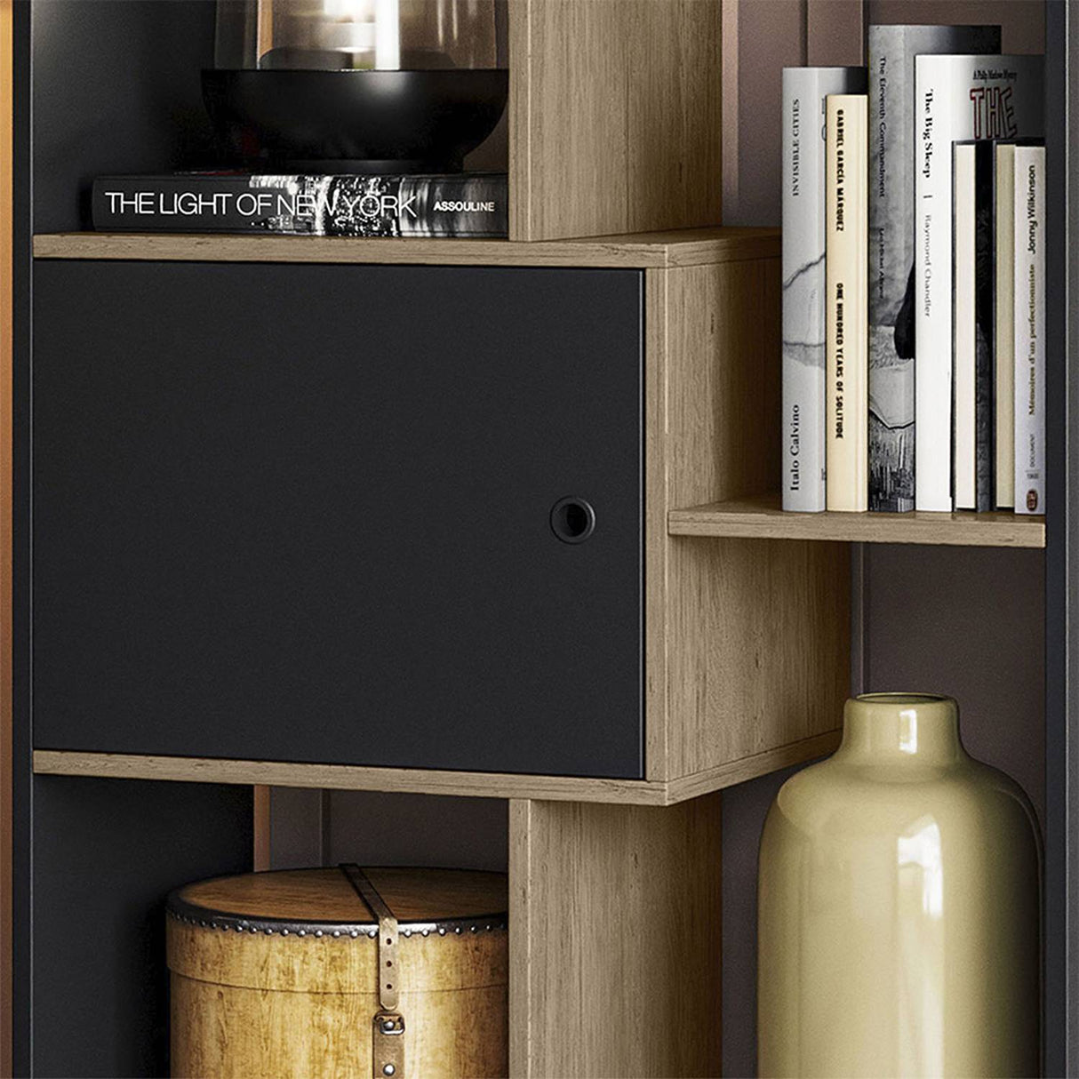 Biblioteca Arica Miel y Negro 73 cm con Dos Puertas - Bibliotecas y Estanterias | Bylmo