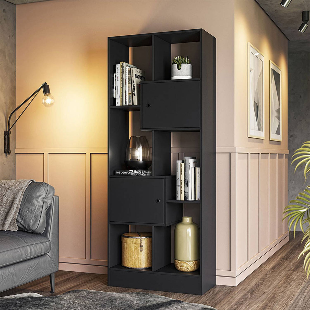 Biblioteca Arica Negro 73 cm con Dos Puertas - Bibliotecas y Estanterias | Bylmo
