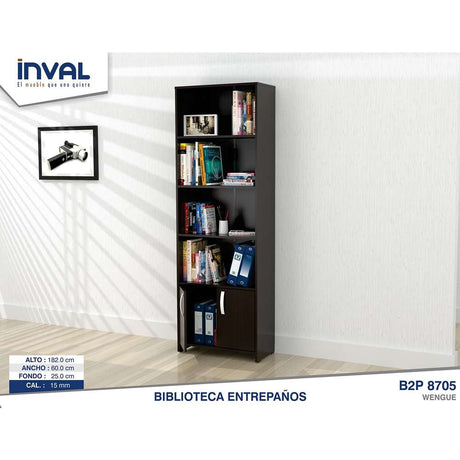 Biblioteca Wengue 60x182cm con Cuatro Compartimientos y con Un Cajón - Bibliotecas y Estanterías | Bylmo