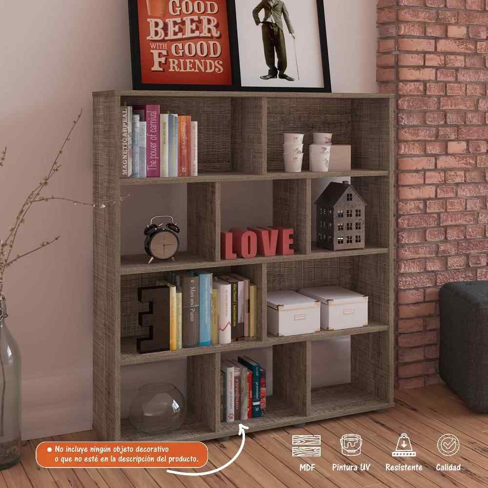 Biblioteca Book Canela 91x109cm Rectangular con Diez Compartimientos - Bibliotecas | Bylmo