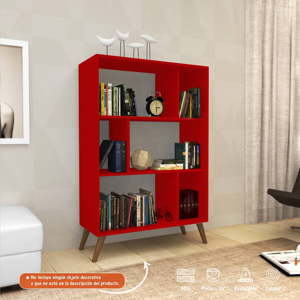 Biblioteca Kazan Rojo 81 cm con Entrepaños - Bibliotecas | Bylmo