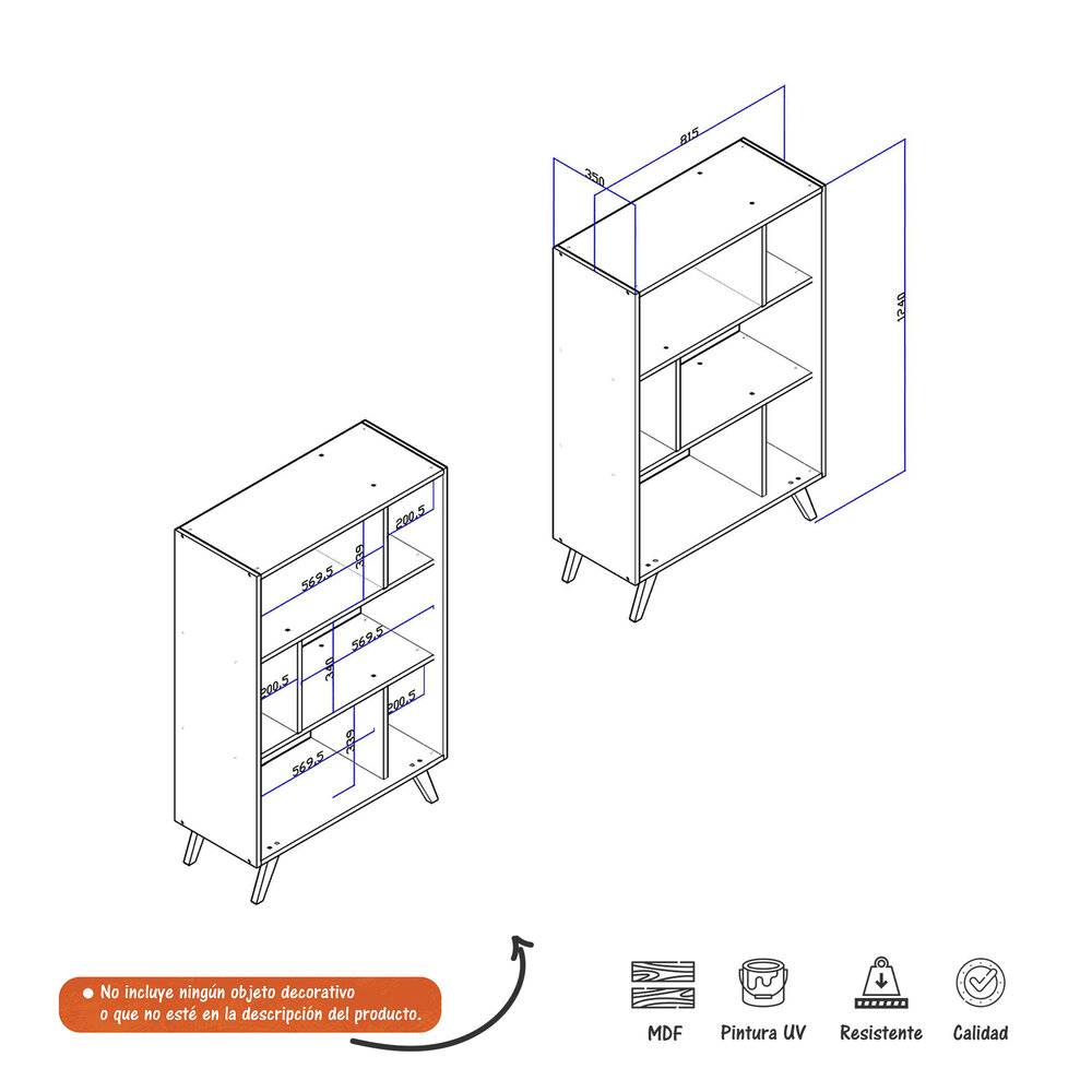 Biblioteca Kazan Turquesa 81 cm con Entrepaños - Bibliotecas | Bylmo