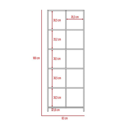 Biblioteca Lisa Wengue 62x180cm con Cinco Compartimientos - Bibliotecas | Bylmo