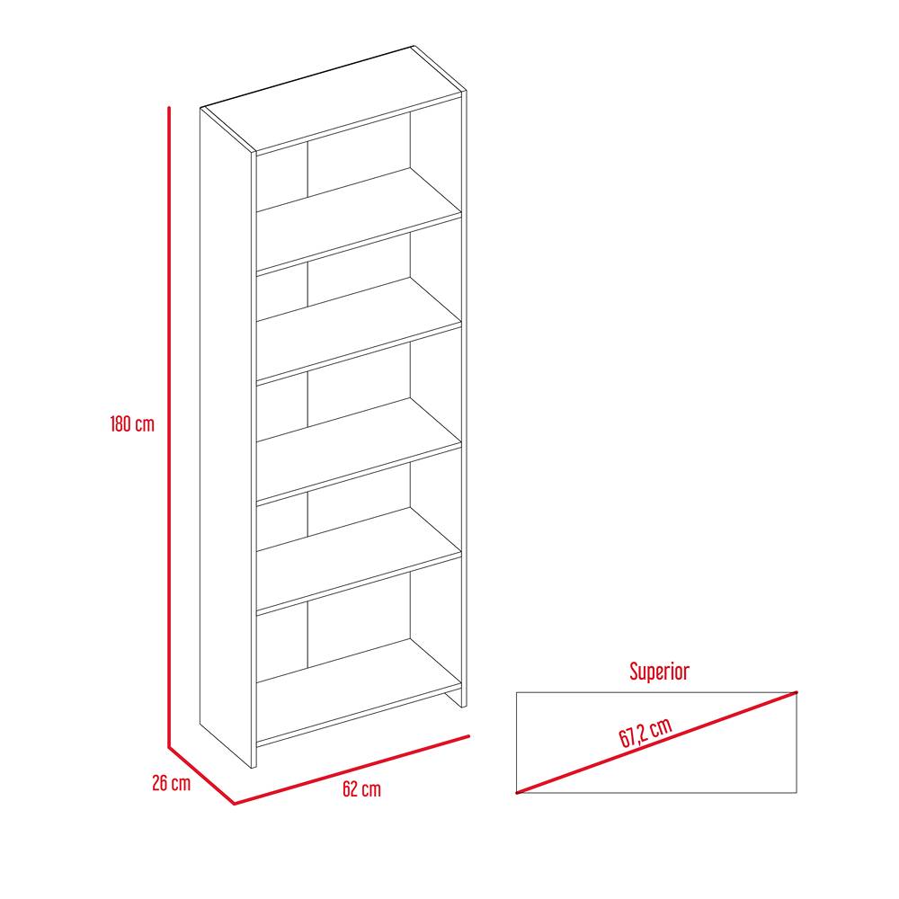 Biblioteca Lisa Eco Wengue 62x180cm con Cinco Compartimientos - Bibliotecas | Bylmo