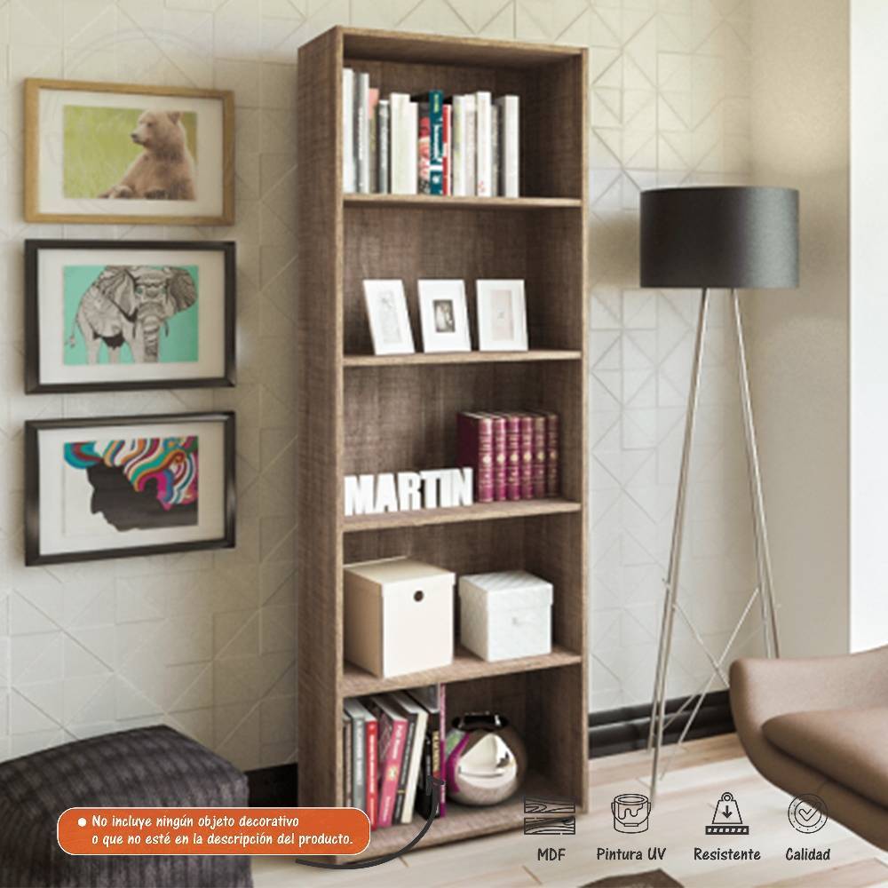 Biblioteca Multy Canela 60x180cm Rectangular con Cinco Compartimientos - Bibliotecas | Bylmo