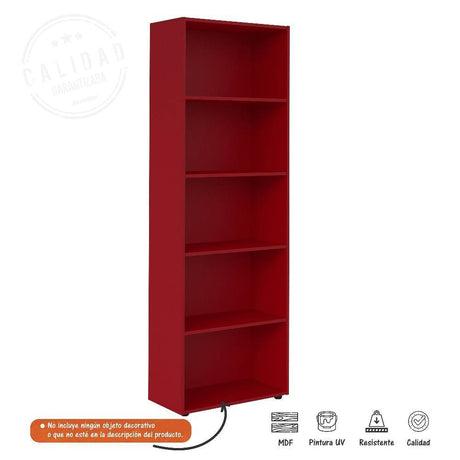 Biblioteca Multy Rojo 60x180cm con Cinco Compartimientos - Bibliotecas | Bylmo
