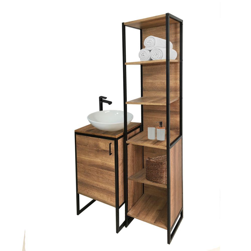 Mueble Auxiliar New York Amareto y Negro 40 cm con Entrepaños - Gabinetes | Bylmo