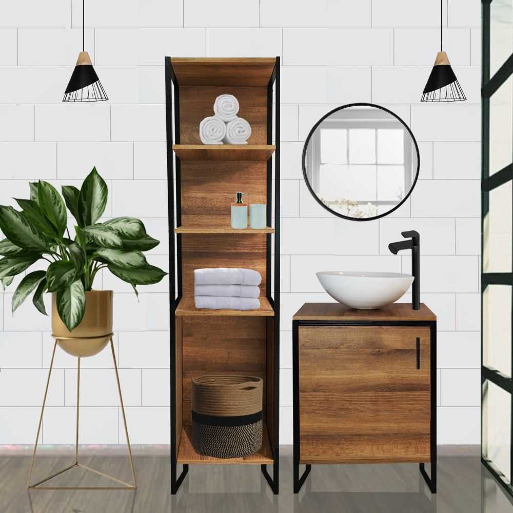 Mueble Auxiliar New York Amareto y Negro 40 cm con Entrepaños - Gabinetes | Bylmo