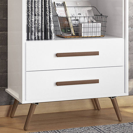 Biblioteca Ovalle Blanco 64x144.4cm con Tres Compartimientos y con Dos Cajones - Bibliotecas y Estanterias | Bylmo