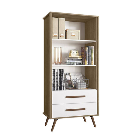 Biblioteca Ovalle Miel y Blanco 64x144.4cm con Tres Compartimientos y con Dos Cajones - Bibliotecas y Estanterias | Bylmo