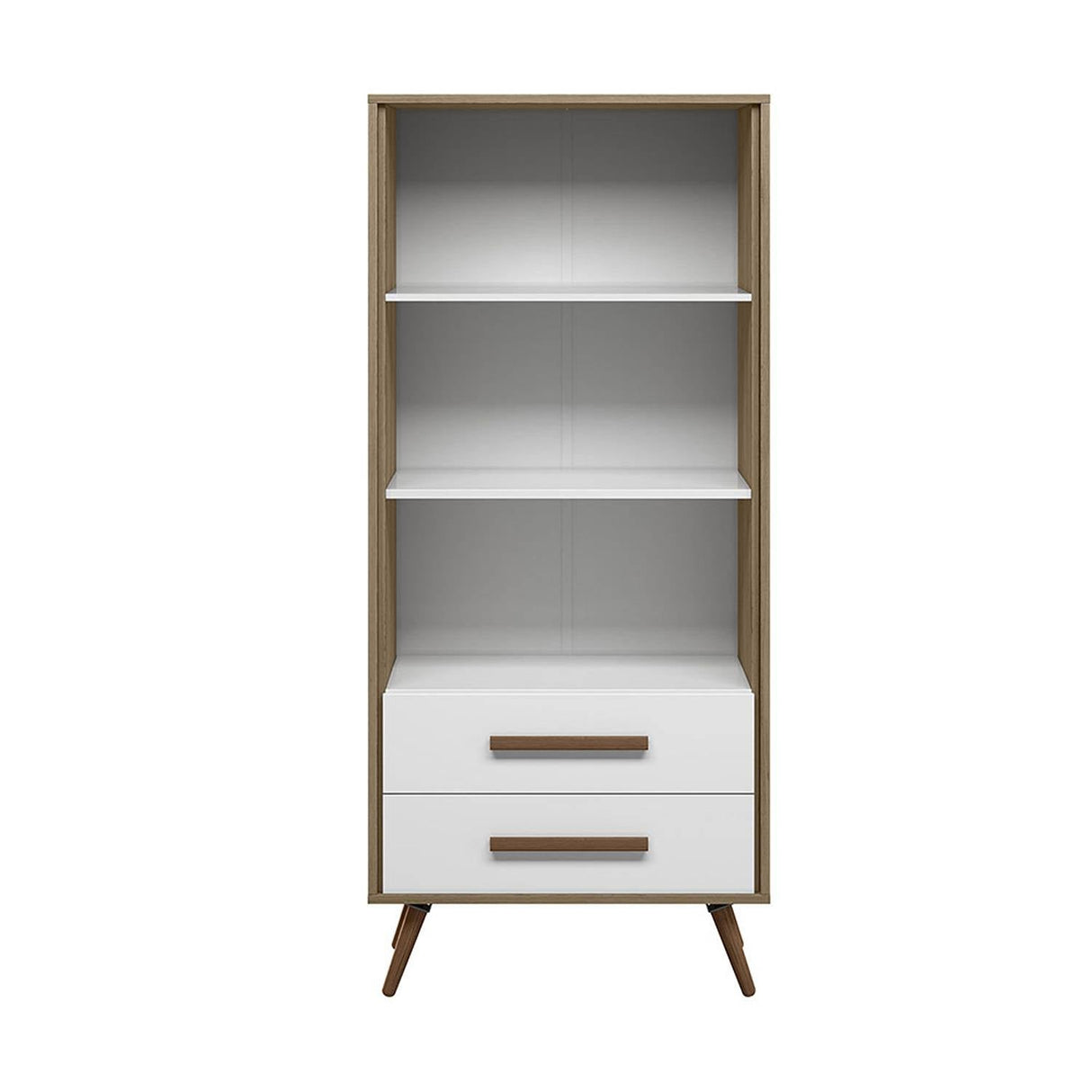 Biblioteca Ovalle Miel y Blanco 64x144.4cm con Tres Compartimientos y con Dos Cajones - Bibliotecas y Estanterias | Bylmo