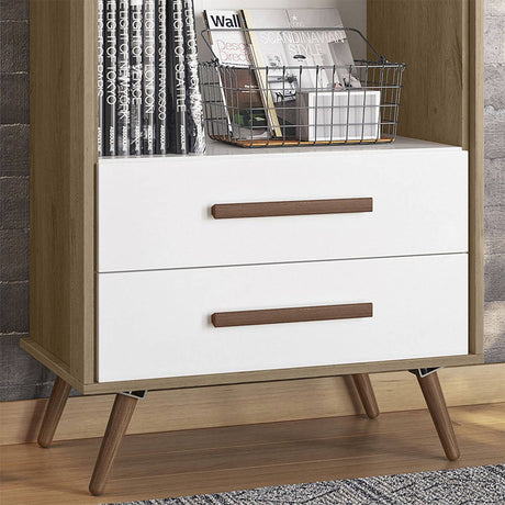 Biblioteca Ovalle Miel y Blanco 64x144.4cm con Tres Compartimientos y con Dos Cajones - Bibliotecas y Estanterias | Bylmo