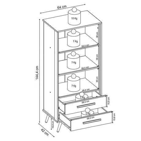 Biblioteca Ovalle Miel y Blanco 64x144.4cm con Tres Compartimientos y con Dos Cajones - Bibliotecas y Estanterias | Bylmo