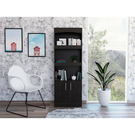 Biblioteca Simma Wengue 63.2x180.6cm con Tres Compartimientos y con Un Cajón - Bibliotecas | Bylmo