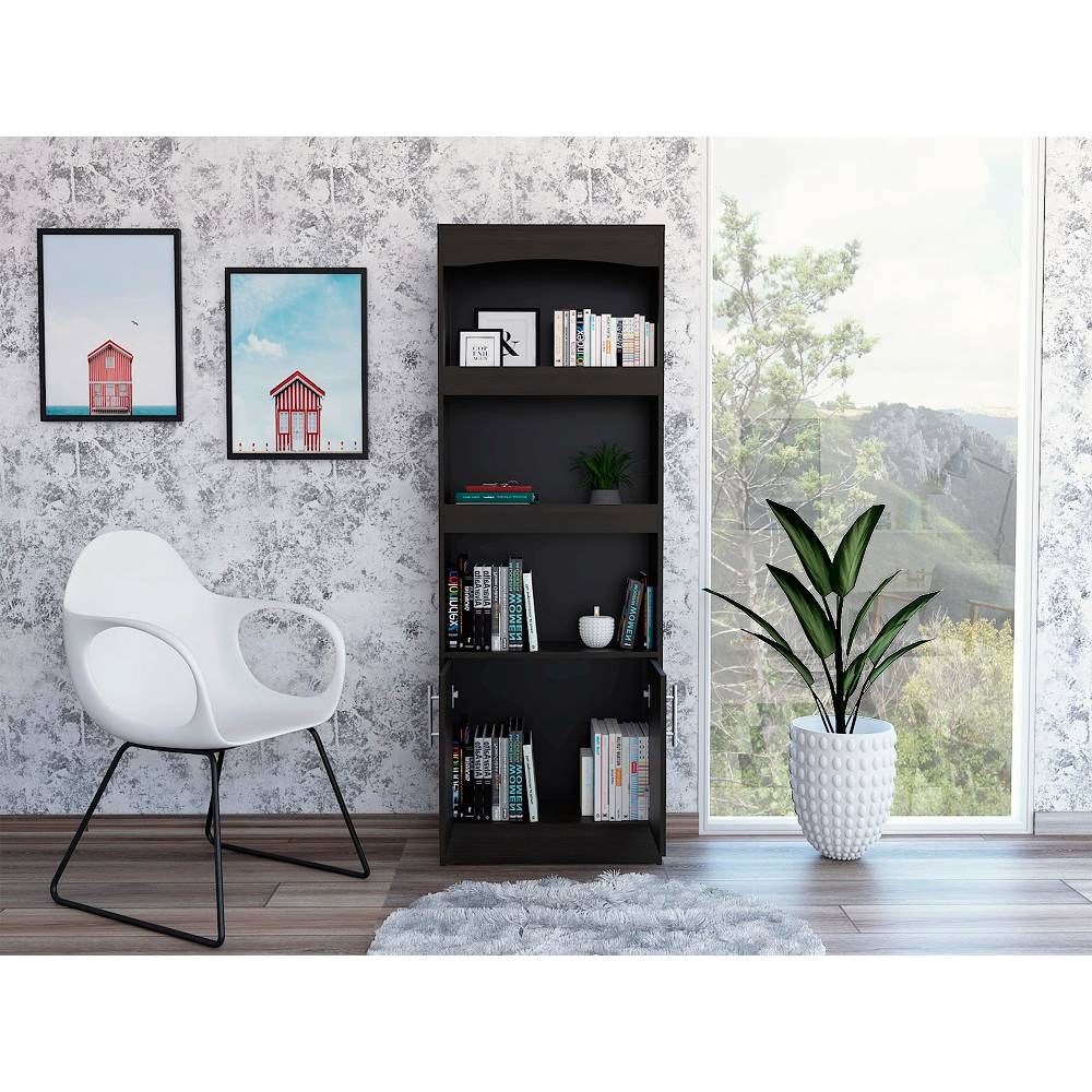 Biblioteca Simma Wengue 63.2x180.6cm con Tres Compartimientos y con Un Cajón - Bibliotecas | Bylmo