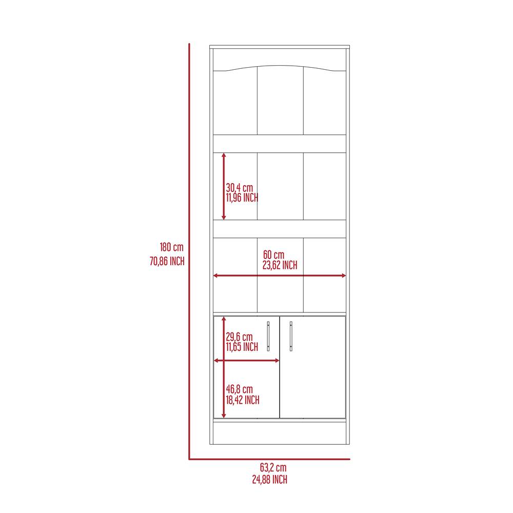 Biblioteca Simma Wengue 63.2x180.6cm con Tres Compartimientos y con Un Cajón - Bibliotecas | Bylmo