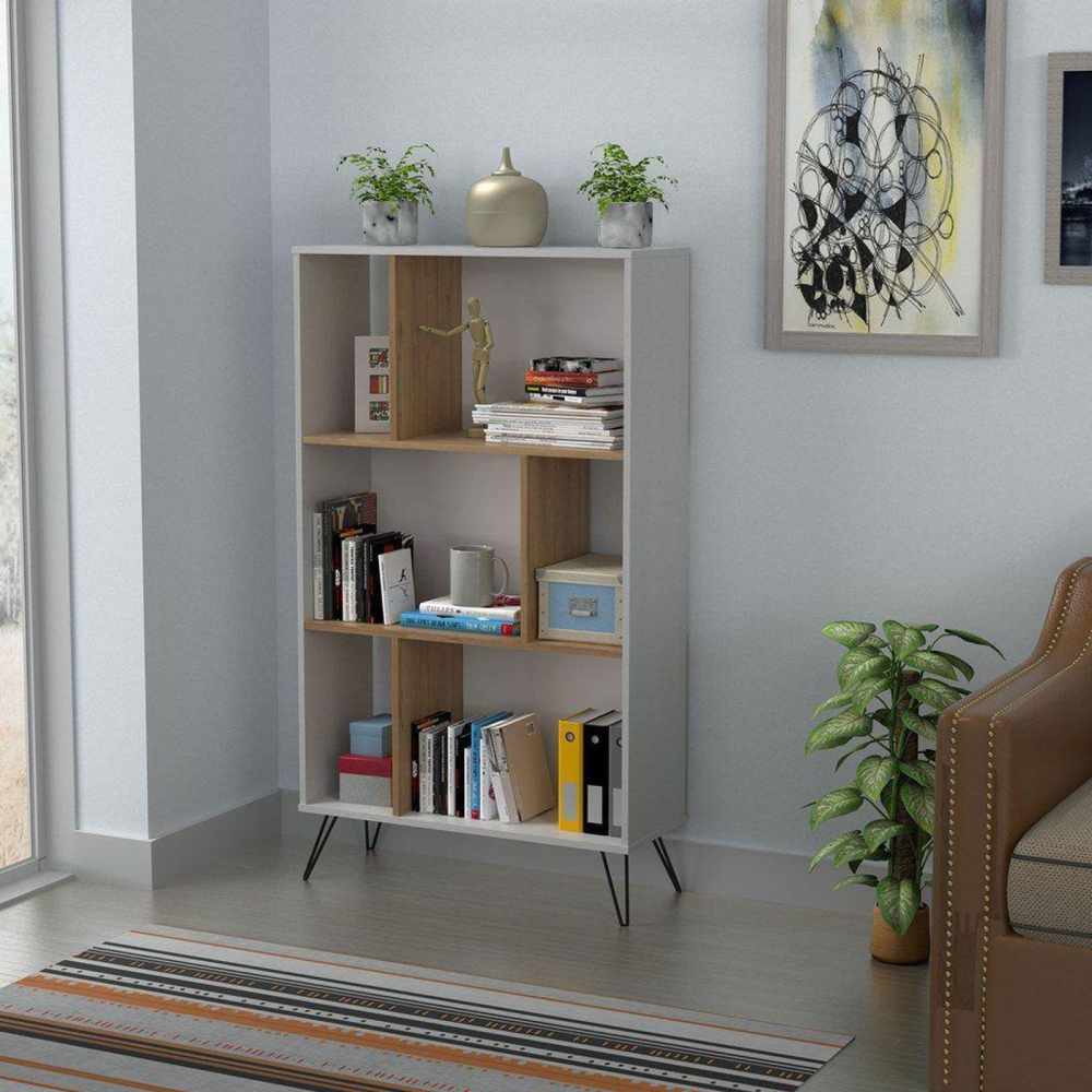Biblioteca Urban Duna y Blanco 80x140cm con Seis Compartimientos - Bibliotecas | Bylmo