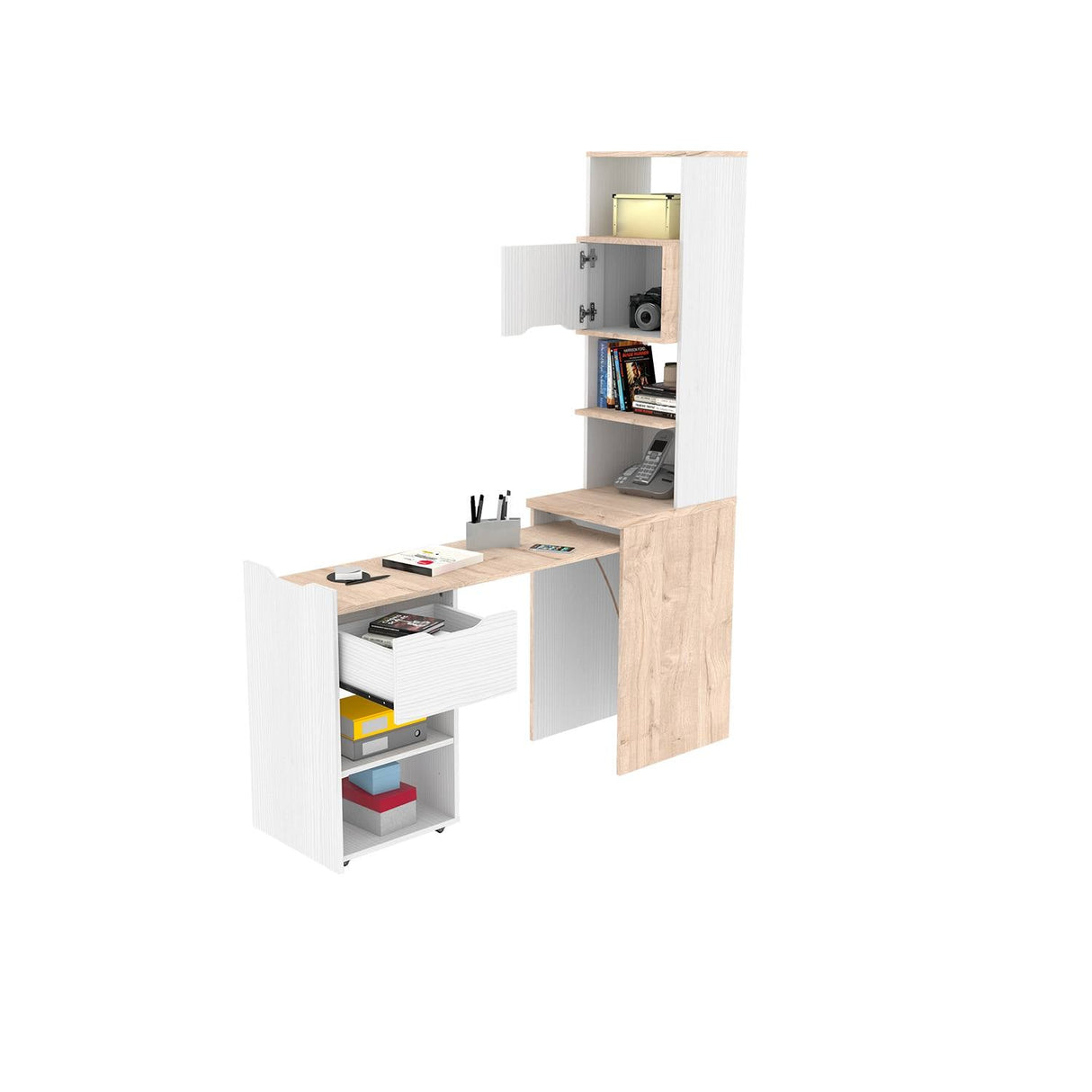 Biblioteca Duna 40x180cm con Cinco Compartimientos y con Dos Cajones - Bibliotecas y Estanterías | Bylmo