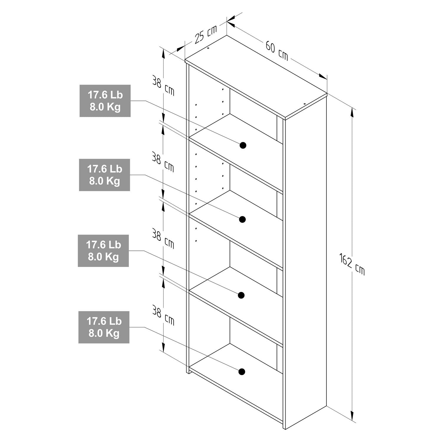 Biblioteca Chantilly 60x162cm con Cuatro Compartimientos - Bibliotecas y Estanterías | Bylmo