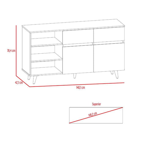 Arrimo Alina Miel y Blanco 140 cm con Dos Cajones y Dos Puertas - Bifes | Bylmo