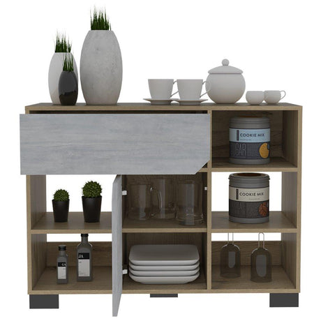 Bife Loira Duna y Cemento 97 cm con Una Puerta y Un Cajón - Bifes | Bylmo