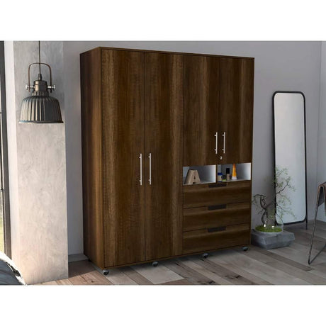 Closet Valdivia Caramelo 148 cm con Cuatro Puertas y Tres Cajones - Closets | Bylmo