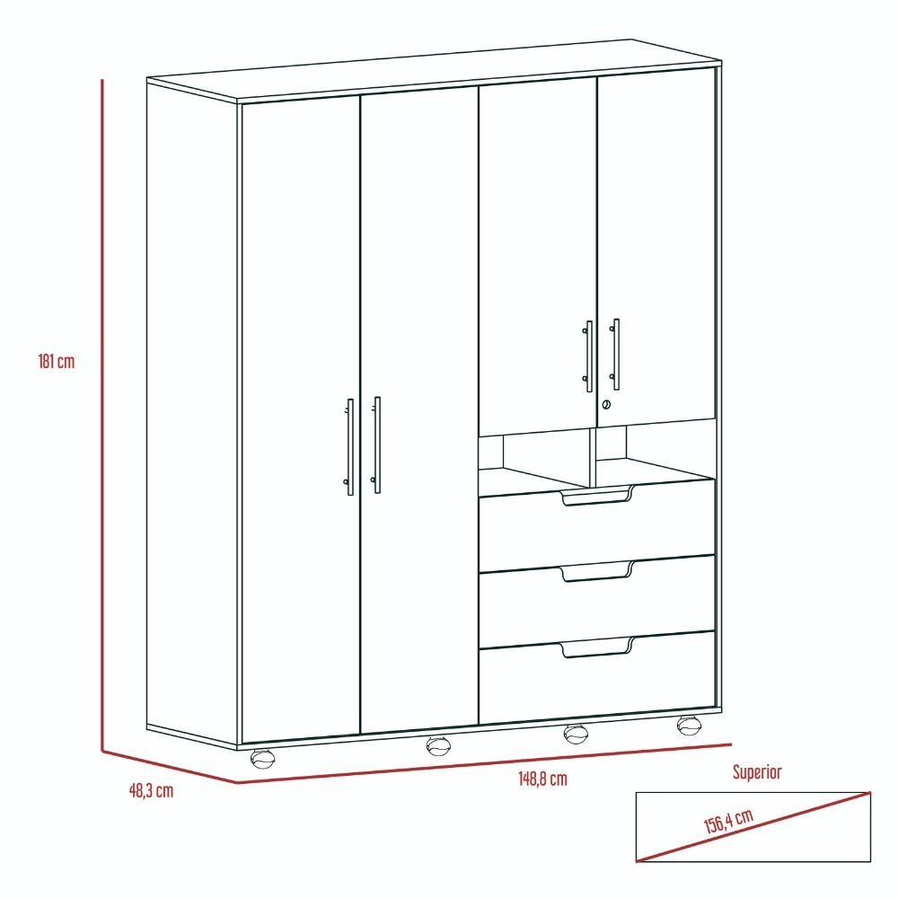 Closet Valdivia Caramelo 148 cm con Cuatro Puertas y Tres Cajones - Closets | Bylmo