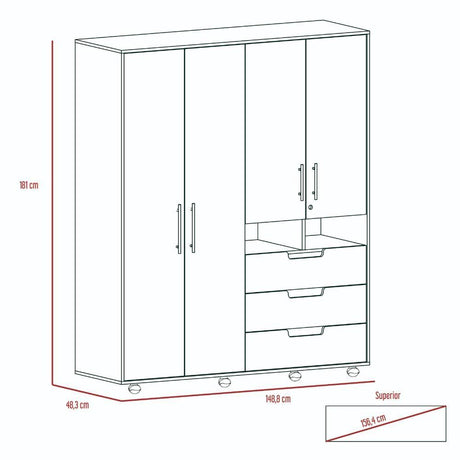 Closet Valdivia Caramelo 148 cm con Cuatro Puertas y Tres Cajones - Closets | Bylmo