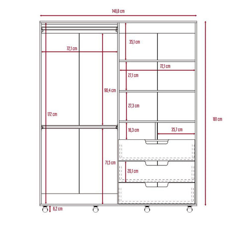 Closet Valdivia Caramelo 148 cm con Cuatro Puertas y Tres Cajones - Closets | Bylmo
