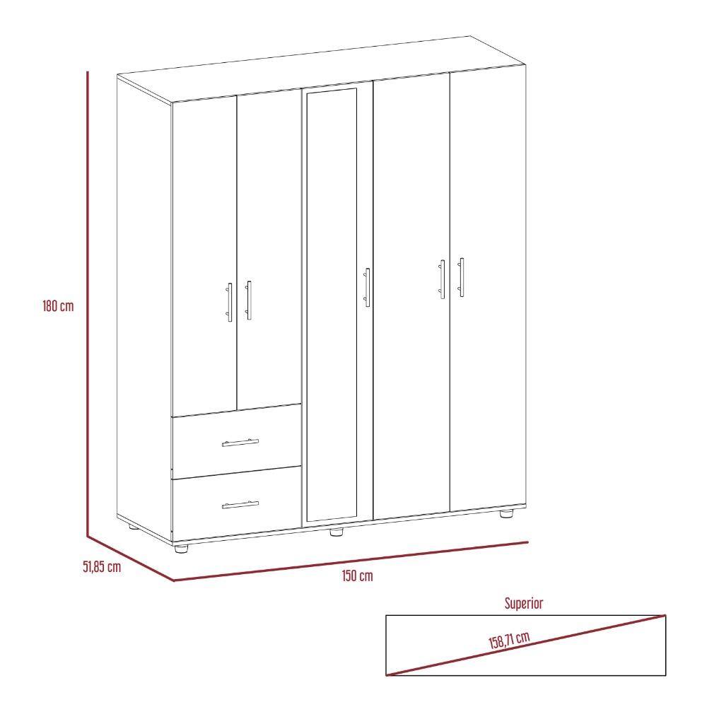 Closet Delta Coñac 150 cm con Espejo y Cinco Puertas - Closets | Bylmo