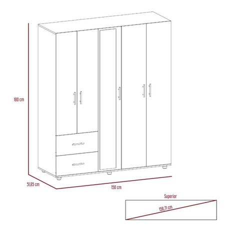 Closet Delta Coñac 150 cm con Espejo y Cinco Puertas - Closets | Bylmo